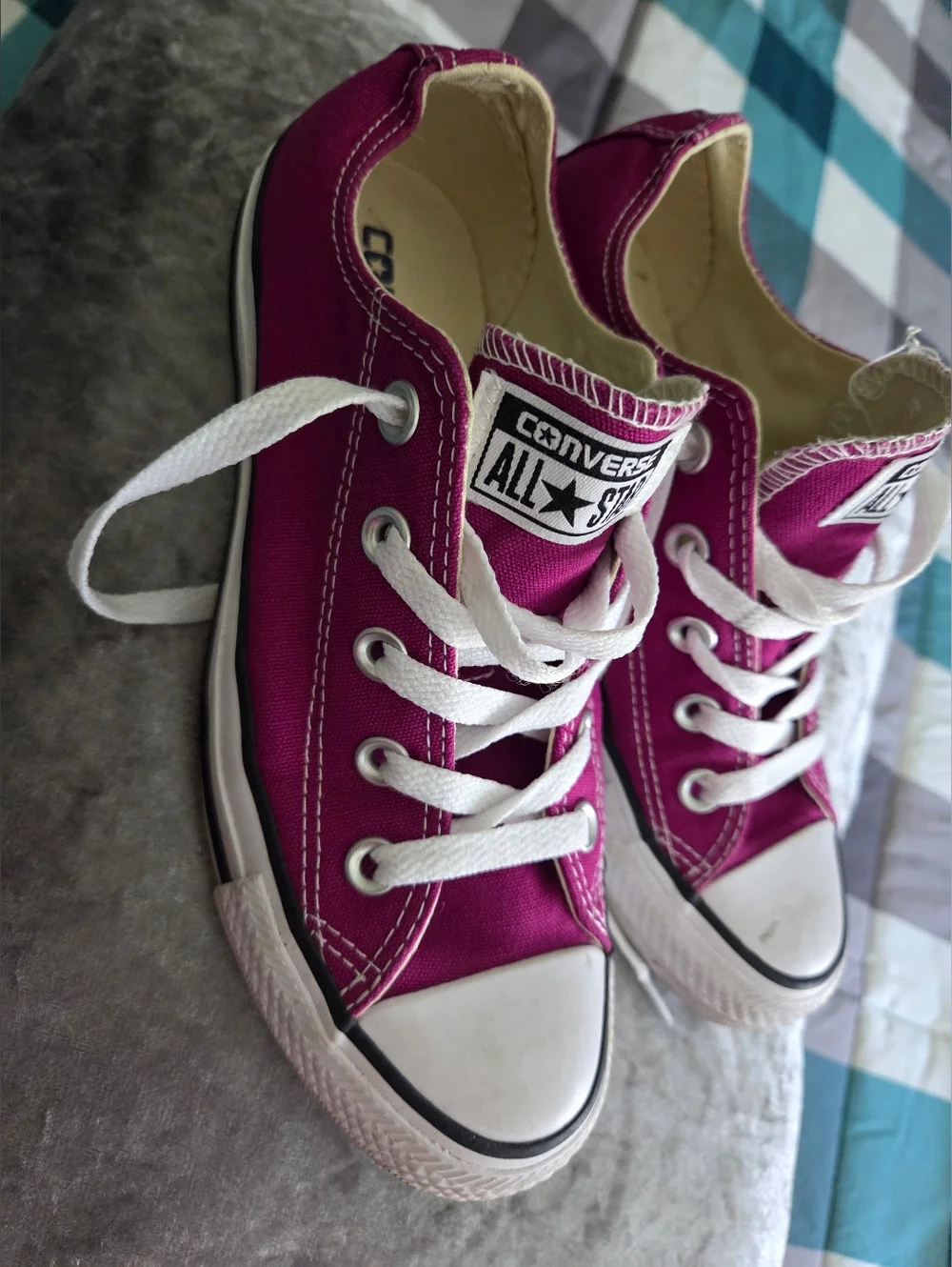 Converse Womens Low Top Sneakers - Magenta with White Accents - Picture 3 of 5
